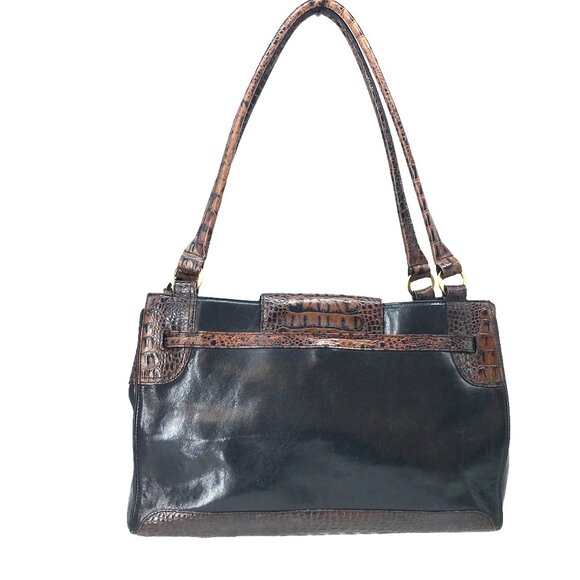 BRAHMIN Shoulder Bag Black & Croc Embossed Brown 9 X 15 - Picture 2 of 14